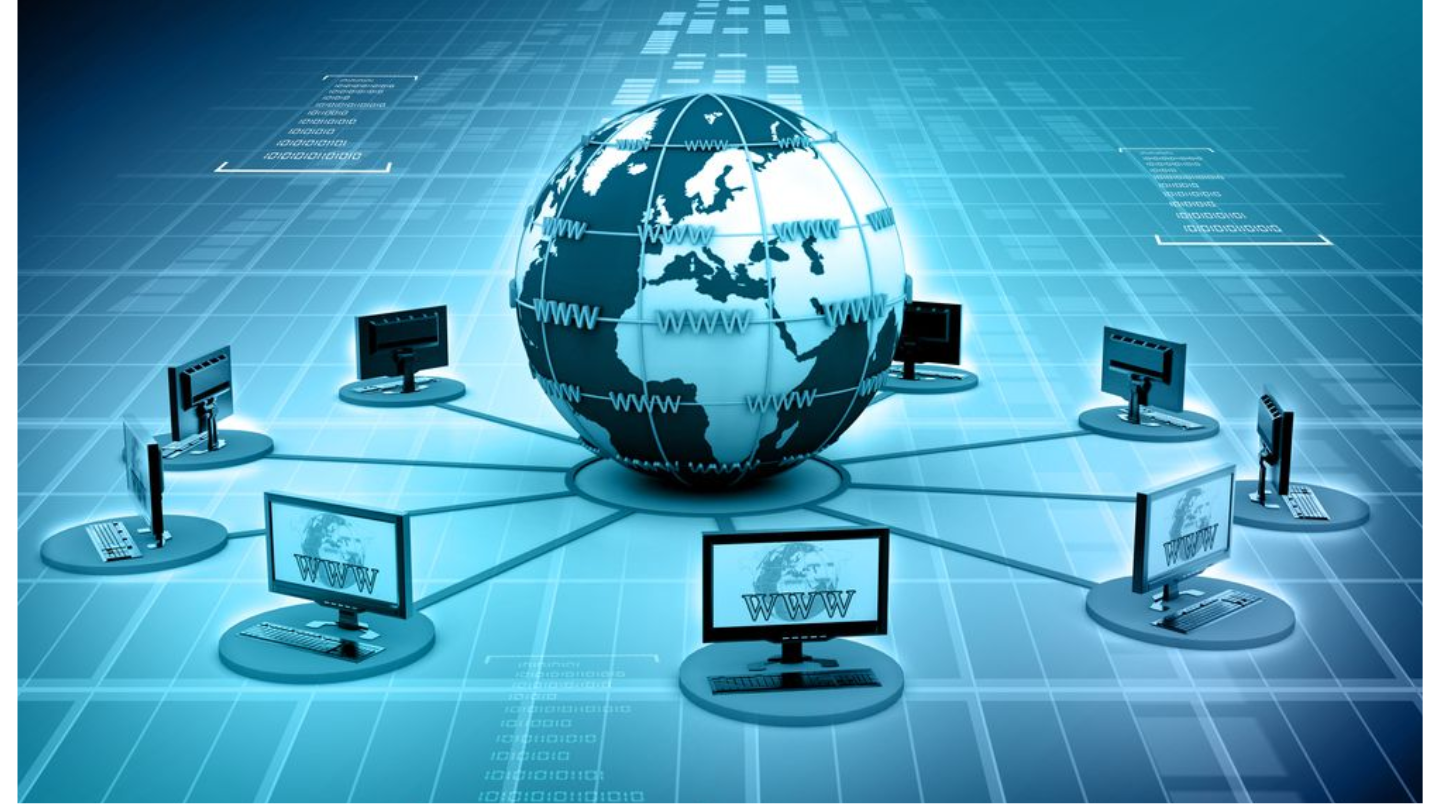 Diagram showing how the internet works, including routers, servers, DNS, and data transmission.